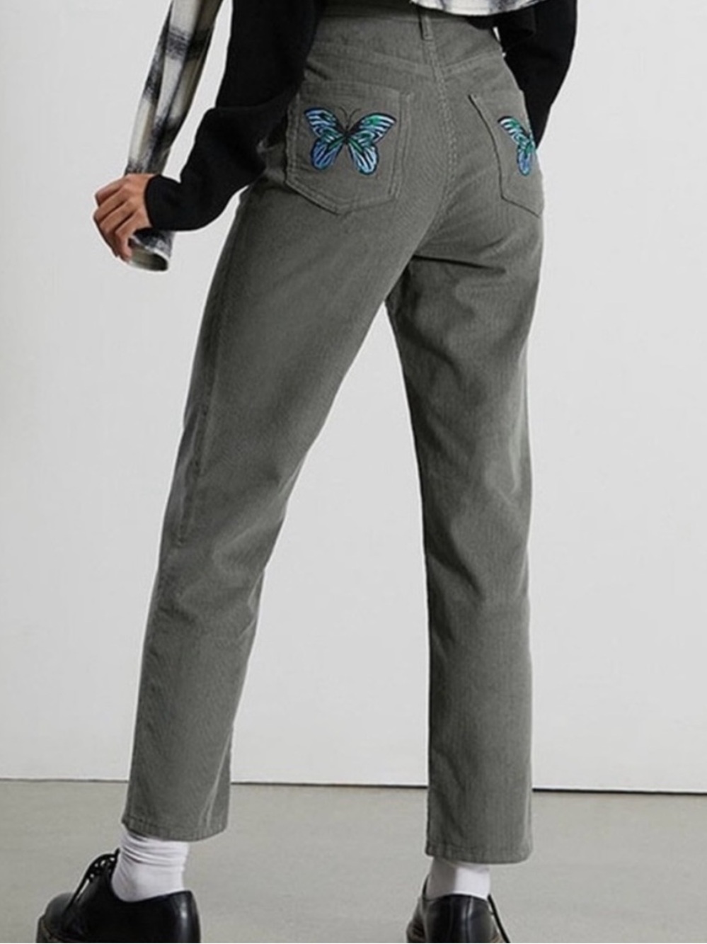PacSun Butterfly Embroidered Corduroy High Waisted Straight Leg Jeans